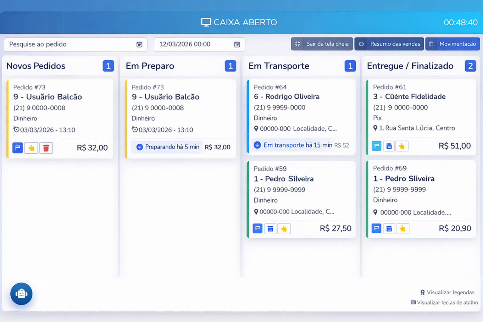 Tela principal do sistema Finances Menu 